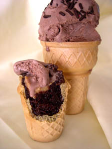 brownie made in an ice cream cone